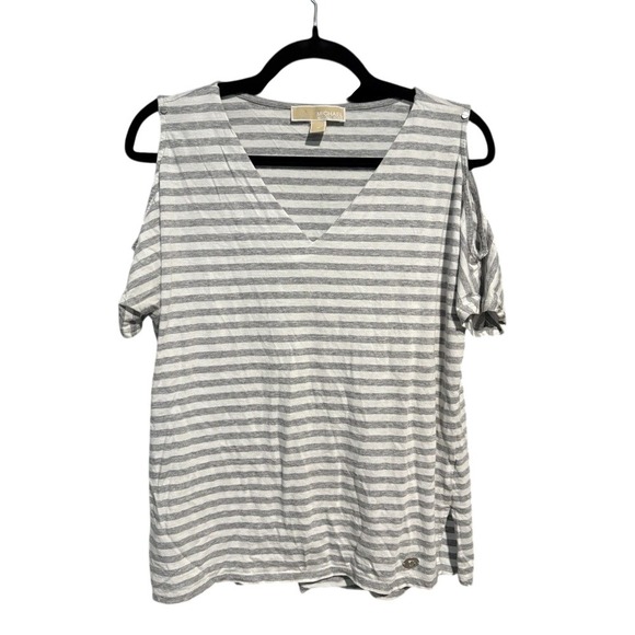 Michael Kors Tops - Michael Kors Gray White Short Sleeve Cutout Tee